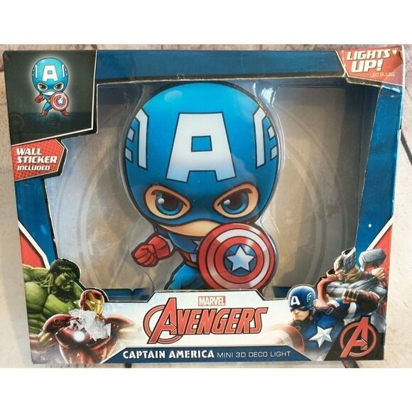 AVENGERS Mini 3D Deco Wall LED Cordless Nightlight Captain America Shield Light - Picture 1 of 2